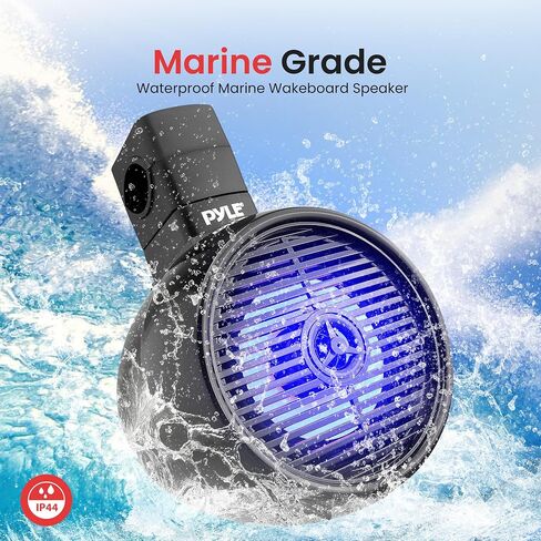 Pyle Bluetooth Waterproof Off-Road Speakers - 8" 300W 2-Way Marine Wakeboard Tower Sound System w/LED Light, Full Range Outdoor Stereo Speaker for Car ATV UTV, Jeep, Boat, Includes Brackets (Black) in Saudi Arabia