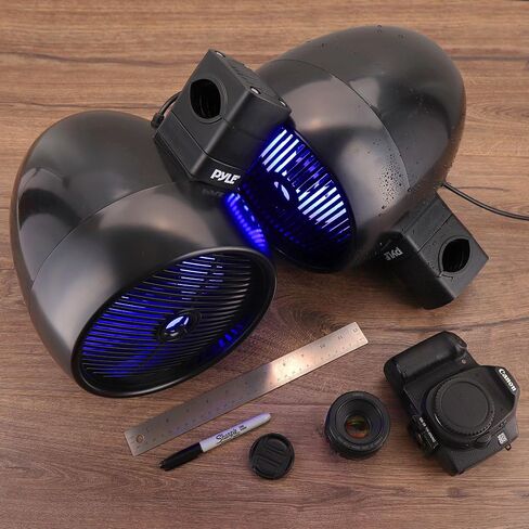 Pyle Bluetooth Waterproof Off-Road Speakers - 8" 300W 2-Way Marine Wakeboard Tower Sound System w/LED Light, Full Range Outdoor Stereo Speaker for Car ATV UTV, Jeep, Boat, Includes Brackets (Black) in Saudi Arabia