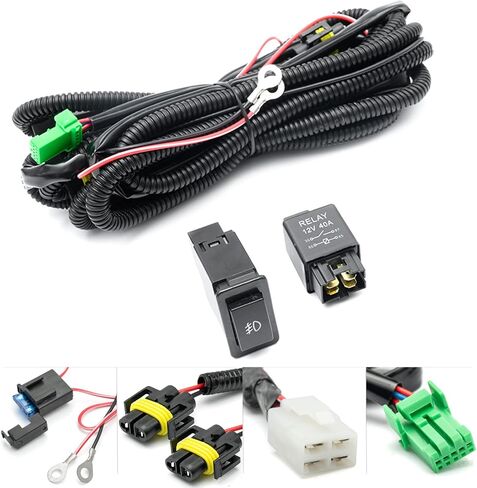 H11 H8 880 Fog Light Wiring Harness for 1998-2004 Nissan Frontier Xterra Titan Altima Maxima w/OEM Style ON/Off Switch Kit & 40A Relay Fog Lamps Socket Wire Connector for LED Fog Driving Lights in Saudi Arabia