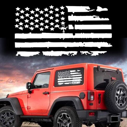 23.6'' Distressed American Flag Decal USA US Flag Tailgate Vinyl Decal Stickers Hood Stripe Decal Graphic Waterproof Sticker for Car Truck Wall Window Door Windshield Decoration (1PairBlack) in Saudi Arabia