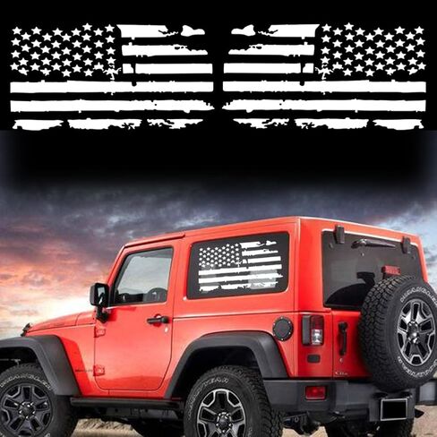 23.6'' Distressed American Flag Decal USA US Flag Tailgate Vinyl Decal Stickers Hood Stripe Decal Graphic Waterproof Sticker for Car Truck Wall Window Door Windshield Decoration (1PairBlack) in Saudi Arabia