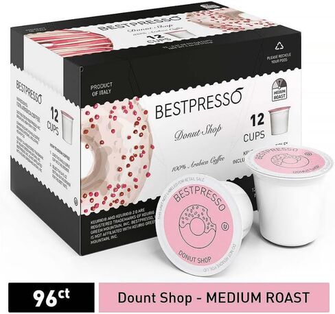 ماكينة صنع القهوة بخزان مياه من Keurig K-Slim Plus مثلجة على الجليد متعددة الأكواب (رمادي) مع 12 قطعة من متجر الدونات، كوب K-Cup وأكواب تنظيف متوسطة الشواء (3 قطع) in Kuwait