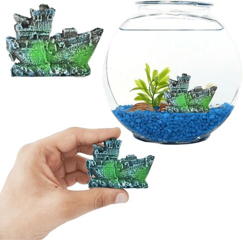 PetzLifeworld Mini Wrecked Ship For Aquarium and Bowl Decoration Toy | Minature Toy |Realistic Natural Look| Resin Material | No Fade Out (Pack of 1 (Palm Size)) in Saudi Arabia