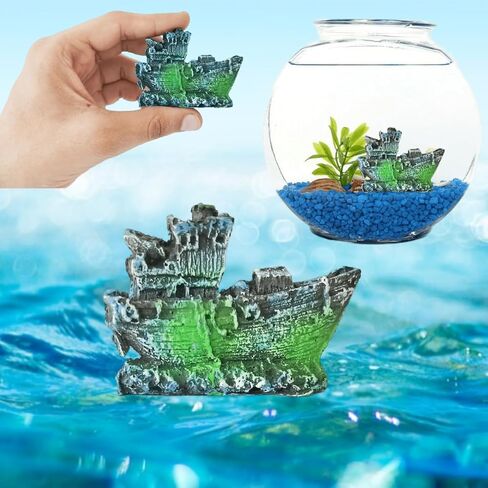 PetzLifeworld Mini Wrecked Ship For Aquarium and Bowl Decoration Toy | Minature Toy |Realistic Natural Look| Resin Material | No Fade Out (Pack of 1 (Palm Size)) in Saudi Arabia