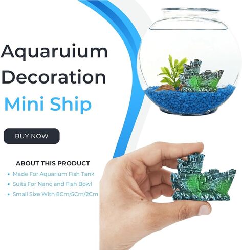 لعبة سفينة صغيرة محطمة من PetzLifeworld لتزيين حوض السمك والوعاء | لعبة ميناتور |مظهر طبيعي واقعي| مادة الراتنج | لا يبهت (عبوة من قطعة واحدة (حجم راحة اليد)) in Kuwait