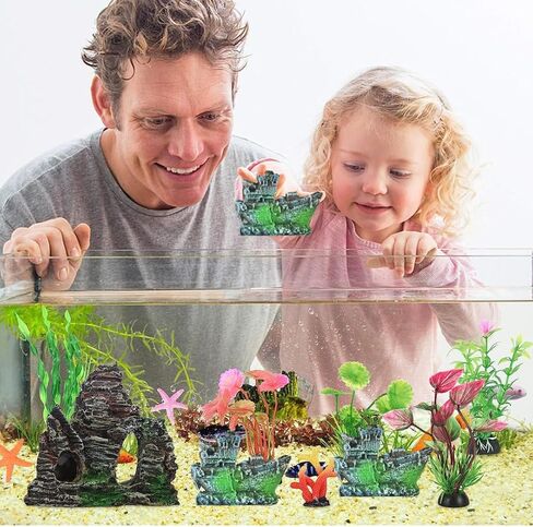 لعبة سفينة صغيرة محطمة من PetzLifeworld لتزيين حوض السمك والوعاء | لعبة ميناتور |مظهر طبيعي واقعي| مادة الراتنج | لا يبهت (عبوة من قطعة واحدة (حجم راحة اليد)) in Kuwait