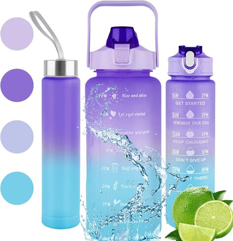3 PCS Water Bottles With Straw, 10oz 32oz 64oz Motivational Sport Water Bottles with Time Maker, BPA Free Leakproof Half Gallon 2L Water Jugs in Saudi Arabia