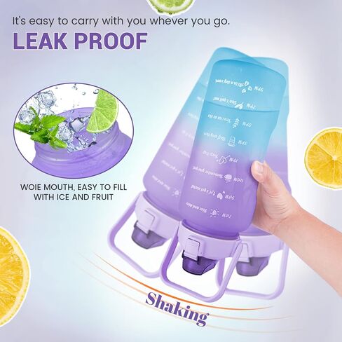 3 PCS Water Bottles With Straw, 10oz 32oz 64oz Motivational Sport Water Bottles with Time Maker, BPA Free Leakproof Half Gallon 2L Water Jugs in Saudi Arabia