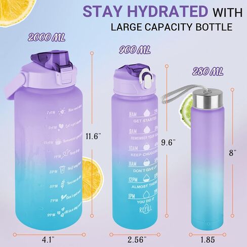 3 PCS Water Bottles With Straw, 10oz 32oz 64oz Motivational Sport Water Bottles with Time Maker, BPA Free Leakproof Half Gallon 2L Water Jugs in Saudi Arabia