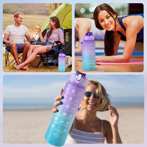3 PCS Water Bottles With Straw, 10oz 32oz 64oz Motivational Sport Water Bottles with Time Maker, BPA Free Leakproof Half Gallon 2L Water Jugs in Saudi Arabia