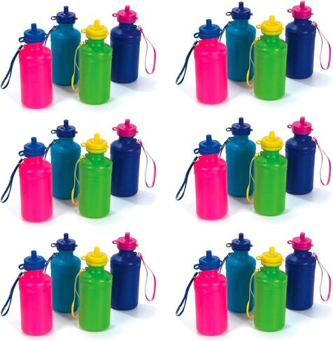 12 Kids Water Bottles Bulk Pack, Summer Beach Accessory | Holds 18 Ounces, 6 Different Neon Colors With Wrist Strap (12 Pack) in Kuwait