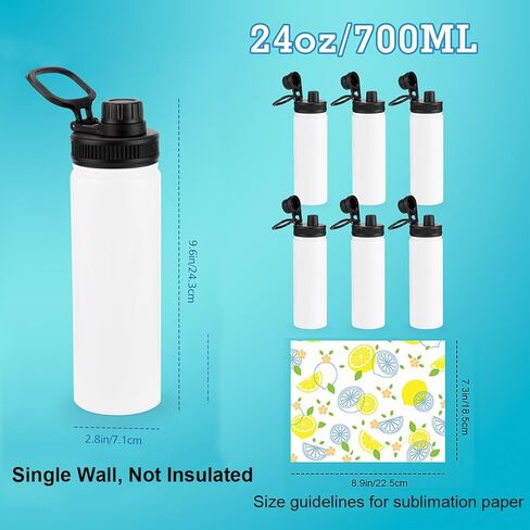 فراغات زجاجة مياه بالتسامي مع مقبض وغطاء صنبور، 6 عبوات، زجاجات مياه مخصصة بحجم 32 أونصة، من الفولاذ المقاوم للصدأ، مقاومة للتسرب وخفيفة الوزن، هدية DIY للرياضة والسفر وصالة الألعاب الرياضية والنساء والرجال، باللون الأبيض in Kuwait