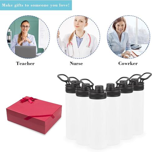 فراغات زجاجة مياه بالتسامي مع مقبض وغطاء صنبور، 6 عبوات، زجاجات مياه مخصصة بحجم 32 أونصة، من الفولاذ المقاوم للصدأ، مقاومة للتسرب وخفيفة الوزن، هدية DIY للرياضة والسفر وصالة الألعاب الرياضية والنساء والرجال، باللون الأبيض in Kuwait