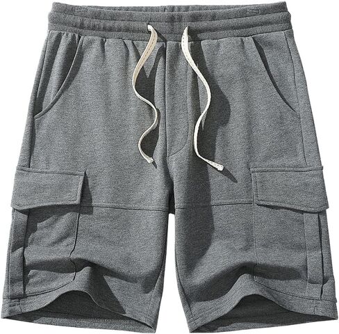 Men Cargo Shorts Lounge Elastic Waist Drawstring 250 Grams Cotton Casual Outdoor Sweat Short Pant with Multi Pockets in Saudi Arabia
