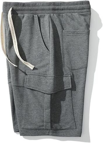 Men Cargo Shorts Lounge Elastic Waist Drawstring 250 Grams Cotton Casual Outdoor Sweat Short Pant with Multi Pockets in Saudi Arabia