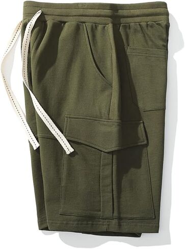 Men Cargo Shorts Lounge Elastic Waist Drawstring 250 Grams Cotton Casual Outdoor Sweat Short Pant with Multi Pockets in Saudi Arabia