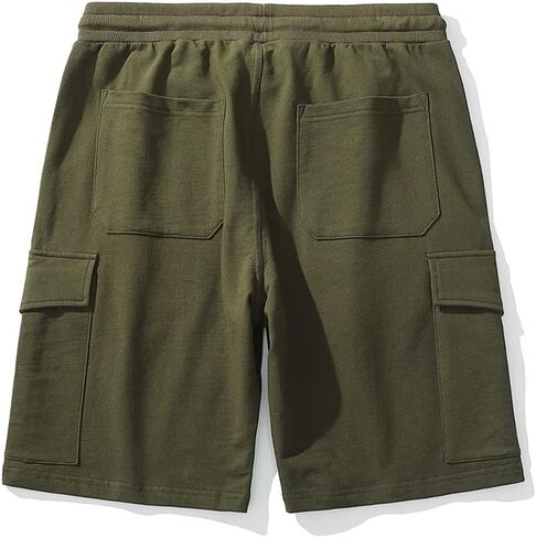 Men Cargo Shorts Lounge Elastic Waist Drawstring 250 Grams Cotton Casual Outdoor Sweat Short Pant with Multi Pockets in Saudi Arabia