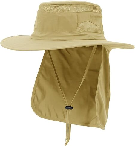 Men Sun Fishing Boonie Hat Women Summer Safari Beach Hiking Hats - UPF 50+, Wide Brim, Chin Cord, Neck Flap, Concealed Pocket in Saudi Arabia