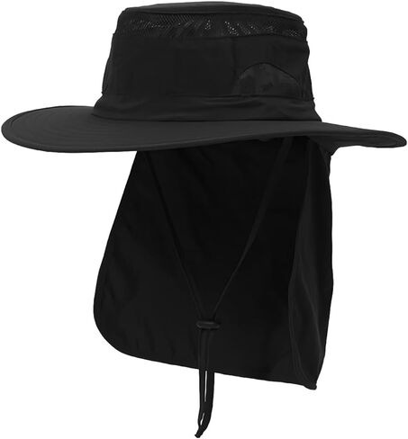 Men Sun Fishing Boonie Hat Women Summer Safari Beach Hiking Hats - UPF 50+, Wide Brim, Chin Cord, Neck Flap, Concealed Pocket in Saudi Arabia