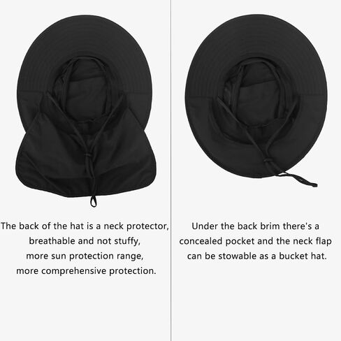 Men Sun Fishing Boonie Hat Women Summer Safari Beach Hiking Hats - UPF 50+, Wide Brim, Chin Cord, Neck Flap, Concealed Pocket in Saudi Arabia
