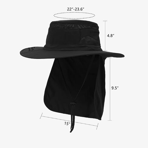 Men Sun Fishing Boonie Hat Women Summer Safari Beach Hiking Hats - UPF 50+, Wide Brim, Chin Cord, Neck Flap, Concealed Pocket in Saudi Arabia