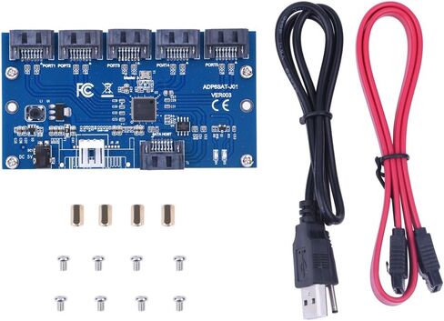 SATA Expansion Card, SATA 1 to 5 Port Converter, SATA Port Multiplier, SATA Adapter Card Riser Card Hub Support Windows 7 / XP/Vista / 8/10 etc. in Saudi Arabia