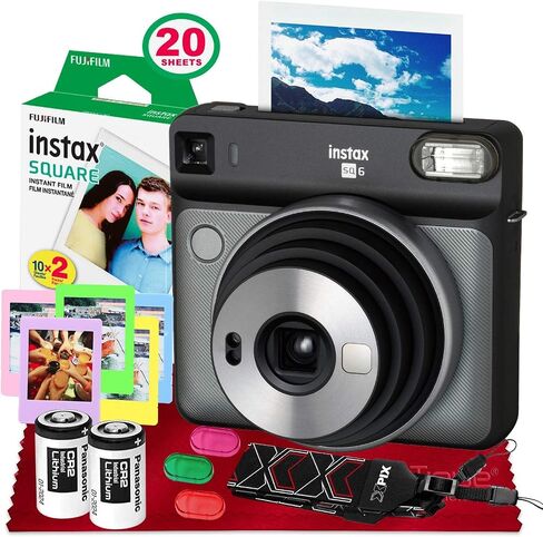 Fujifilm instax Square SQ6 Instant Film Camera (Blush Gold) + 20 Sheets Instant Square Film + Xpix Camera Strap + Fibertique Cloth (USA Warranty) in Saudi Arabia