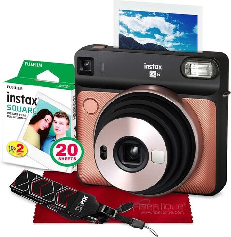 Fujifilm instax Square SQ6 Instant Film Camera (Blush Gold) + 20 Sheets Instant Square Film + Xpix Camera Strap + Fibertique Cloth (USA Warranty) in Saudi Arabia