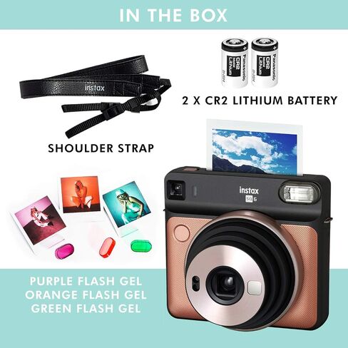 Fujifilm instax Square SQ6 Instant Film Camera (Blush Gold) + 20 Sheets Instant Square Film + Xpix Camera Strap + Fibertique Cloth (USA Warranty) in Saudi Arabia