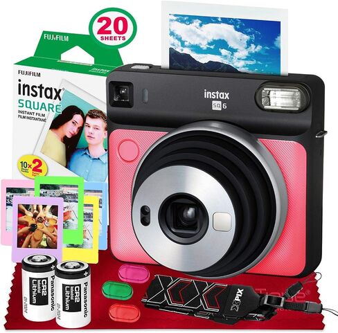 كاميرا Fujifilm instax Square SQ6 الفورية (أزرق معدني) + 20 ورقة فيلم مربع فوري + حزام كاميرا Xpix + قماش من الألياف (ضمان الولايات المتحدة الأمريكية) in Saudi Arabia