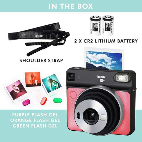 كاميرا Fujifilm instax Square SQ6 الفورية (أزرق معدني) + 20 ورقة فيلم مربع فوري + حزام كاميرا Xpix + قماش من الألياف (ضمان الولايات المتحدة الأمريكية) in Saudi Arabia