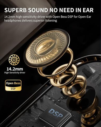 Open Ear Headphones Wireless Bluetooth with 4-Mic, 30H Playtime Open Ear Earbuds, IPX5 Sweat Resistant Open Ear Buds with Earhooks, Deep Bass Open Ear Wireless Earbuds, Lightweight, Black in Saudi Arabia