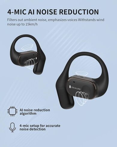 Open Ear Headphones Wireless Bluetooth with 4-Mic, 30H Playtime Open Ear Earbuds, IPX5 Sweat Resistant Open Ear Buds with Earhooks, Deep Bass Open Ear Wireless Earbuds, Lightweight, Black in Saudi Arabia