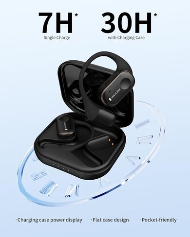 Open Ear Headphones Wireless Bluetooth with 4-Mic, 30H Playtime Open Ear Earbuds, IPX5 Sweat Resistant Open Ear Buds with Earhooks, Deep Bass Open Ear Wireless Earbuds, Lightweight, Black in Saudi Arabia