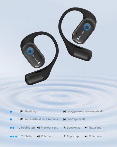 Open Ear Headphones Wireless Bluetooth with 4-Mic, 30H Playtime Open Ear Earbuds, IPX5 Sweat Resistant Open Ear Buds with Earhooks, Deep Bass Open Ear Wireless Earbuds, Lightweight, Black in Saudi Arabia