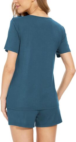 GYS Short Pajama Set for Women V-Neck Short Sleeve Top and Pj Shorts Sleepwear, Viscose Made from Bamboo in Saudi Arabia