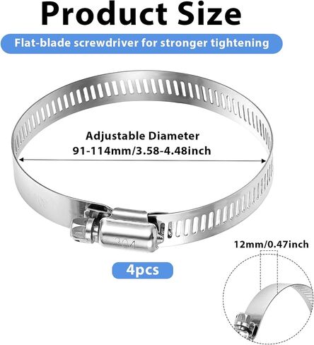 4 Pcs 4 Inch Stainless Steel Hose Clamps Adjustable Worm Gear Drive Hose Clamps for Fuel Line Hose Pipe Clamp for Dryer Vent Hose in Saudi Arabia