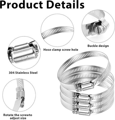 4 Pcs 4 Inch Stainless Steel Hose Clamps Adjustable Worm Gear Drive Hose Clamps for Fuel Line Hose Pipe Clamp for Dryer Vent Hose in Saudi Arabia