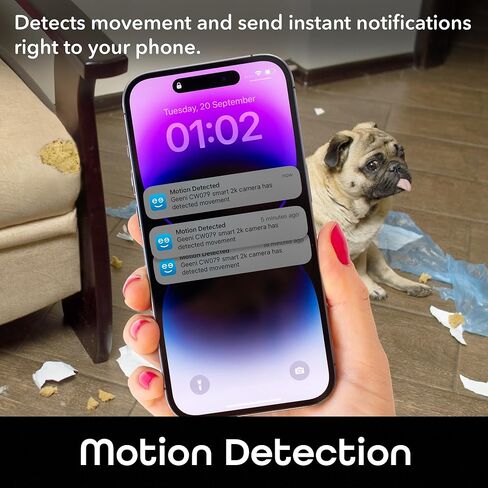 كاميرا Geeni الذكية للحيوانات الأليفة في الأماكن المغلقة، كاميرا PTZ ذات تدوير تلقائي - 2K Quad HD، تنبيهات كشف الحركة، رؤية ليلية، مراقبة منزلية فيديو ذكية للأمان الصوتي في اتجاهين، متوافقة مع Alexa، Google Home in Kuwait