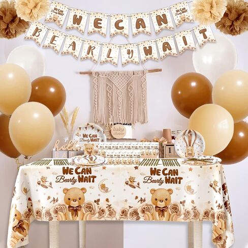 مجموعة زينة استحمام الطفل الدب| يمكننا أن ننتظر شعارًا | ديكور الحفلات الذي يكشف عن الجنس | ديكور الدب المحايد للجنسين للأولاد والبنات لحفلات أعياد الميلاد ذات طابع الدب in Kuwait