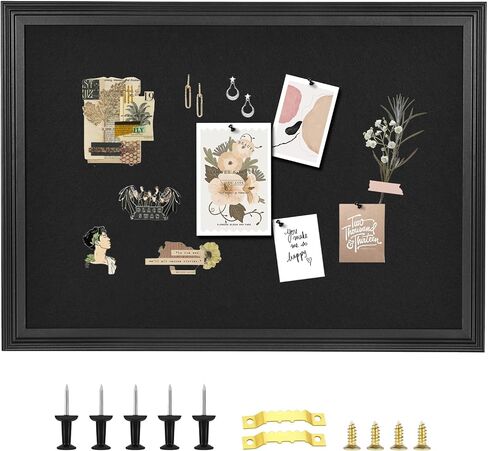 Bulletin Board with Felt, Black Wood Framed Display Bulletin Board for Walls with Pins, Eye Bolts, gaskets, Screws, Pin Board for Office, School and Home(MZB-BK,3343,1P in Kuwait