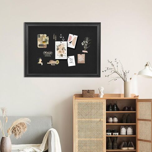 Bulletin Board with Felt, Black Wood Framed Display Bulletin Board for Walls with Pins, Eye Bolts, gaskets, Screws, Pin Board for Office, School and Home(MZB-BK,3343,1P in Kuwait