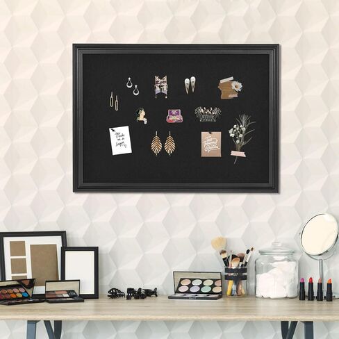 Bulletin Board with Felt, Black Wood Framed Display Bulletin Board for Walls with Pins, Eye Bolts, gaskets, Screws, Pin Board for Office, School and Home(MZB-BK,3343,1P in Kuwait