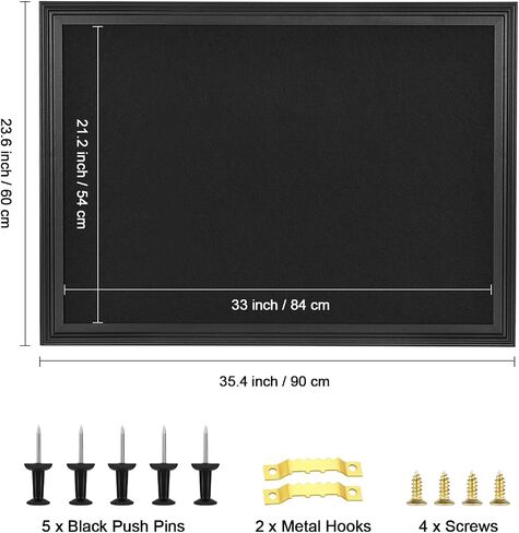 Bulletin Board with Felt, Black Wood Framed Display Bulletin Board for Walls with Pins, Eye Bolts, gaskets, Screws, Pin Board for Office, School and Home(MZB-BK,3343,1P in Kuwait