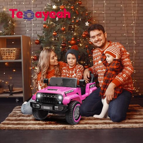 TEOAYEAH Kids Ride On Truck Car 12V، مركبة كهربائية تعمل بالبطارية مع محركات 2x35W، جهاز تحكم عن بعد، عجلات كبيرة، موسيقى لاسلكية، هدية مثالية للأطفال، P1 كبير، وردي in Saudi Arabia
