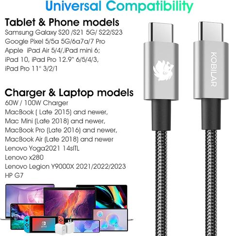كابل شحن سريع 240 واط من النوع C إلى النوع C (Leo، 2pack-6.6+6.6ft) - كابل USB C لأجهزة iPhone وMacBook Pro وiPad Pro وSamsung - كابل C إلى C للشحن السريع in Kuwait