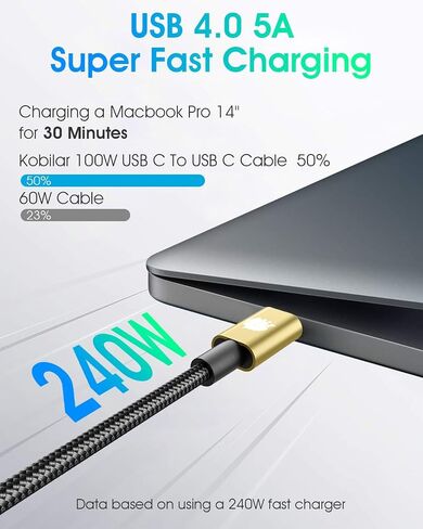 كابل شحن سريع 240 واط من النوع C إلى النوع C (Leo، 2pack-6.6+6.6ft) - كابل USB C لأجهزة iPhone وMacBook Pro وiPad Pro وSamsung - كابل C إلى C للشحن السريع in Kuwait