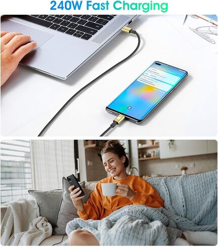 كابل شحن سريع 240 واط من النوع C إلى النوع C (Leo، 2pack-6.6+6.6ft) - كابل USB C لأجهزة iPhone وMacBook Pro وiPad Pro وSamsung - كابل C إلى C للشحن السريع in Kuwait