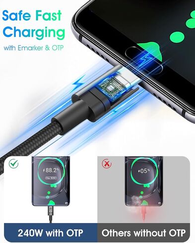 كابل شحن سريع 240 واط من النوع C إلى النوع C (Leo، 2pack-6.6+6.6ft) - كابل USB C لأجهزة iPhone وMacBook Pro وiPad Pro وSamsung - كابل C إلى C للشحن السريع in Kuwait