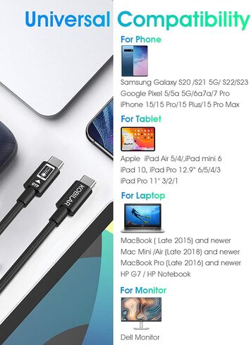 كابل شحن سريع 240 واط من النوع C إلى النوع C (Leo، 2pack-6.6+6.6ft) - كابل USB C لأجهزة iPhone وMacBook Pro وiPad Pro وSamsung - كابل C إلى C للشحن السريع in Kuwait
